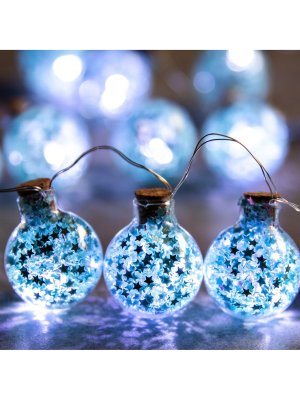 НИТЬ ROSA DCR. 1.2 м, с насад. “Шары Звёзды бирюза” 2 см, IP20, Н.С. LED-15, ААx2, БЕЛЫЙ 7690104