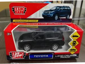 Машина металл TOYOTA PRADO матовая 12 см двери багаж инерц черный кор PRADO-BE 