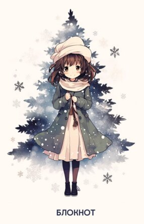 Новогодний блокнот Аниме А5 64 л цветной блок белый
