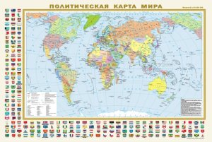 Карта Мир Политическая с флагами Федеративное устройство России с флагами в нов границах А1 В тубус