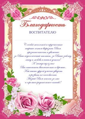 Благодарность воспитателю Ш-6520