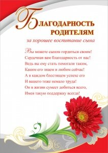 Благодарность Родителям за сына