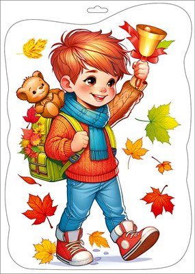 Оформительская наклейка двусторонняя Мальчик с колькольчиком