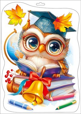 Оформительская наклейка двусторонняя Сова с книжками