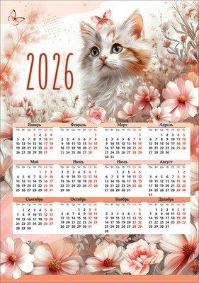 Календарь листовой 2026 Кошечка 5.0001008