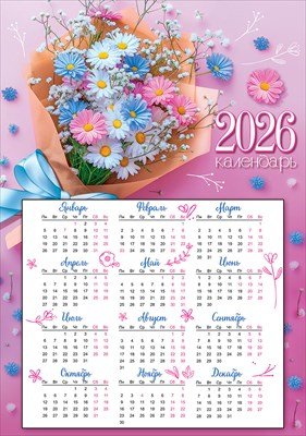 Календарь листовой 2026 Ромашки 5.0001010
