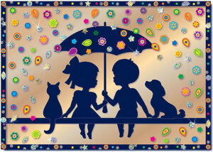 Картина из стикера Под зонтом АС 43-235 Клевер