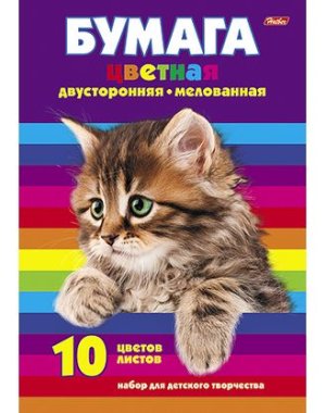 Бумага цв 10л 10цв Котенок мелованная двухсторонняя 10Бц4м_09623