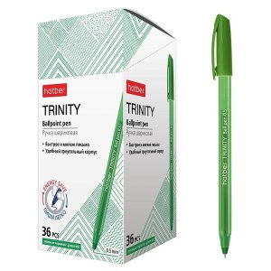 Ручка шар 0,5мм Зеленая TRINITY с колпачком и клипом на масл.основе трехгран BP_085302