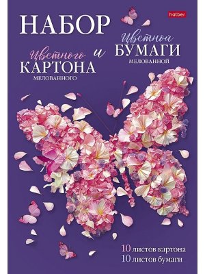 Набор цв мел картона и цв мел бумаги в папке 20л 10цв+10цв А4ф в папке Нежность 20НКБ4_32440