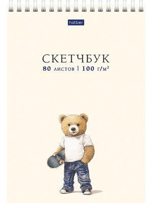 Скетчбук  80л А5 100г/кв.м без линовки твердая подложка Спираль Модный мишка 80Б5Aгр_34850
