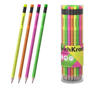 Карандаш ч/г HB ErichKrause 2x2 Neon круглый с ластиком 65383