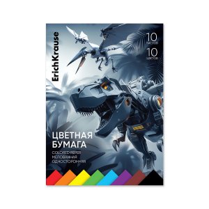 Цветная бумага 10цв 10л А4 мелованная односторонняя на клею Techno Dino 65621