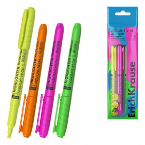 Набор из 4 текстмаркерков Visioline V-15 Light Neon цвет чернил ассорти (в пакете) 65572