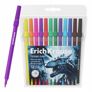 Фломастеры 12цв Techno Dino в футляре с европодвесом 65030