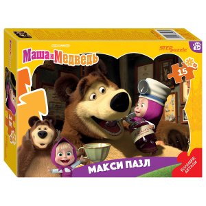 Паззл   15 Степ Контурный Макси Маша и Медведь 65006