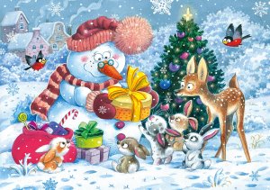 Паззл  104 Степ Снеговик и зайчата 82057