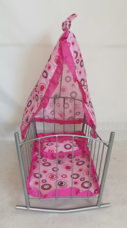 Кроватка для куклы с пологом  Розовые кружочки 47х32,5х65 см в коробке  9349