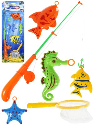 Рыбалка пластиковая 20х50см Удачная рыбалка 6 морские животные удочка сачок раскраска M1133