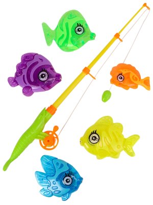 Рыбалка пластиковая 20х50см Хороший улов 5 рыбок удочка с катушкой раскраска M1125-1