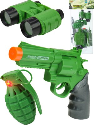 Игровой набор Военный револ гранат фляг штык нож рац бинок компс бат 3*AG13 M1385