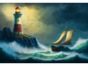 Холст с красками 17х22 по номерам В бушующем море Х-3931