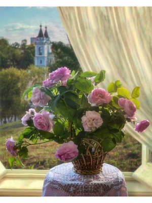 Холст с красками 17х22 по номерам Розы в корзине Х-3965