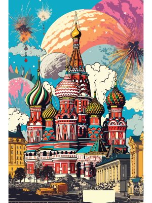 Холст с красками 30х40 см Храм Василия Блаженного по номерам Х-4142