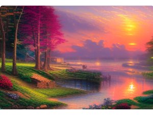 Алмазная мозаика 30х430 см без подр с полн заполн 30 цв Закат над водоемом НД-2696