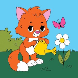 Холст с красками 15х15 см по номерам Рыжий котенок Х-4968