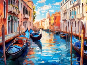 Холст с красками 40х60 см по номерам Весенняя Венеция 30 цв в коробке Х-7917