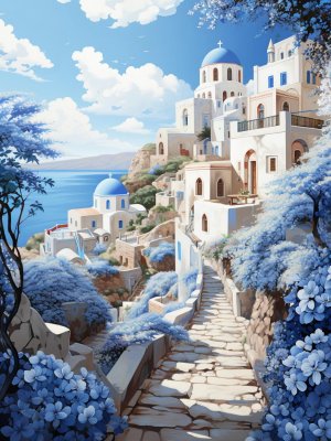 Алмазная мозаика 30х40 см без подр полн заполн Утро в Санторини 30 цв НД-6322