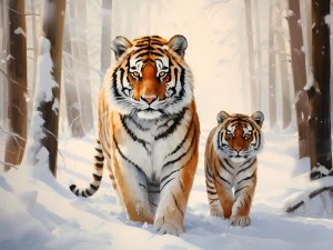 Алмазная мозаика 30х40 см без подр полн заполн Хищники на охоте 30 цв НД-6343