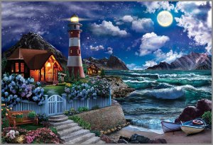 Холст с красками 40х50 см по номерам Вечерний свет маяка 24 цв ХК-1807