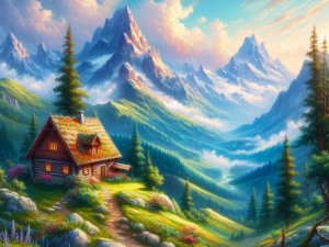 Алмазная мозаика 30х40 см c подр с полн заполн 30 цв Горный домик НД-8892