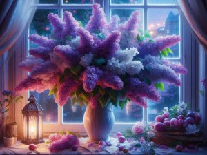 Алмазная мозаика Ночной букет сирени 40х50 см с подр с полн заполн 30цв НД-8948