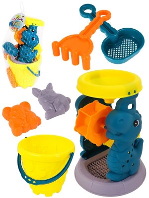 Песочный набор Дракончик 1 лопатка 2 формочки лейка грабли мельница в сетке ИК-2347