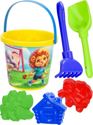 НАБОР №117 ВЕДРО №8 0.85л ФУТБОЛ + лопатка 22 см+ грабли 21 см+ 3 формочки НАБ-4800