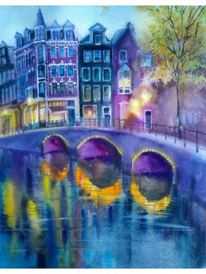 Алмаз мозаика 17х22 см с подр с полн заполн 18цв Сумерки Амстердама НД 0728