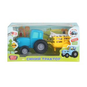 Модель Маш СИНИЙ ТРАКТОР металл с телегой и коровой 11 см инерц синий BLUTRA-11-CARTCOW-BU