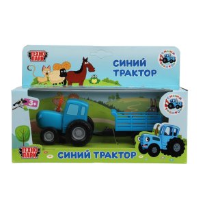 Модель Маш СИНИЙ ТРАКТОР с телегой 7,5 см  металл синий BLUTRA-7CART-BU