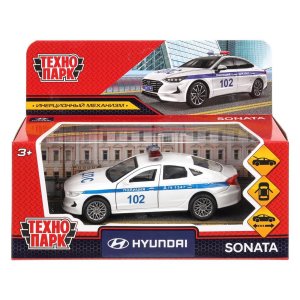 Модель Маш HYUNDAI SONATA ПОЛИЦИЯ 12 см металл двери багаж инерц белый SONATA-12POL-WH (72)