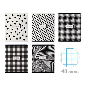Тетрадь  48л Клетка BLACK&WHITE 5 видов 7-48-1210