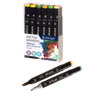 Набор скетчмаркеров 12цв двухсторонних Лесные пулевидный клиновидный 1-6мм AL7492