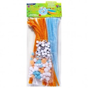 Проволока пушистая 30см 80шт Помпоны 90шт Глазки 90шт AL9044