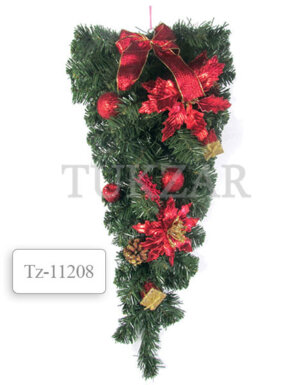 Украшение надверное ЕЛОВАЯ ВЕТКА, красные элементы, 65 см