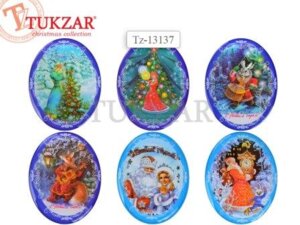 Магнит новогодний овальный, 6,5х5,5см 6 видов TZ 13137
