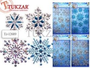 Интерьерные 3Д наклейки Снежинки металлизир 8 видов  TZ 12689