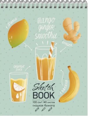 Скетчбук 40л А6+ Фрукты 125х160мм мат 100г/м мат Евроспираль ТС6404815