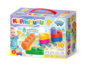 Конструктор Мягкие кирпичики plus Веселый транспорт 10 эл+колесики 04031